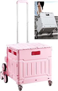 Genérico Carrito Plegable con Ruedas, Carrito de Mano Plegable con Ruedas, Carrito de Compras portátil con asa Ajustable, Maleta para Acampar al Aire Libre con Funda, 75 l (Color: Rosa, tamaño: 8 Rue