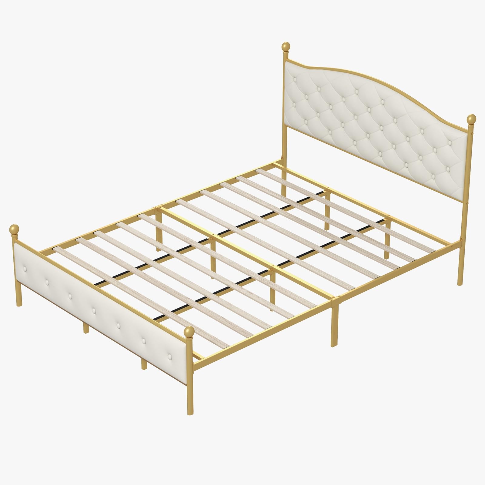 GyabnwFull Size Bed Frame - Velvet Upholstered, White, No Box Spring Needed, Noise-Free Construction, Sturdy Support