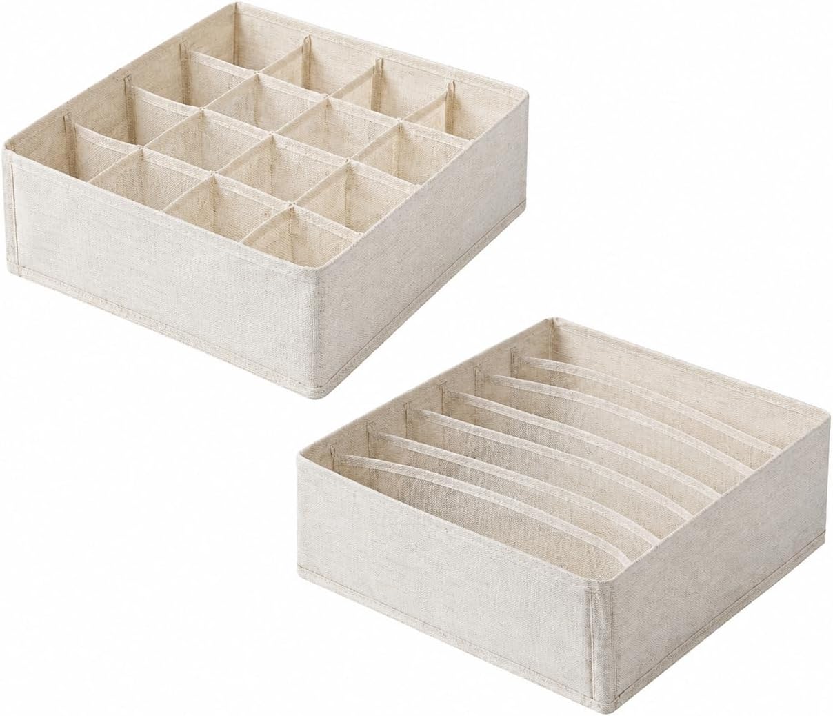 Cotton Linen Drawer Organizer, 15-Compartment Foldable Storage Box for Socks, Underwear, Bras & Panties (16-compartment (socks/underwear) * 2pieces)