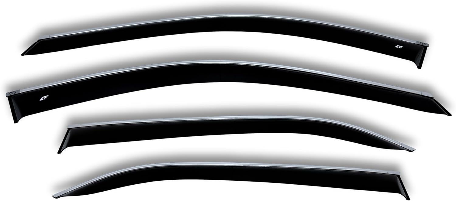 CT Rain Guards for Car Windows - Tape-On Acrylic Window Visors Rain Guards with Chrome Trim, Dark Smoke, 4 Pcs Set, Compatible with CTS III Sd 2014-2019, Improves Ventilation