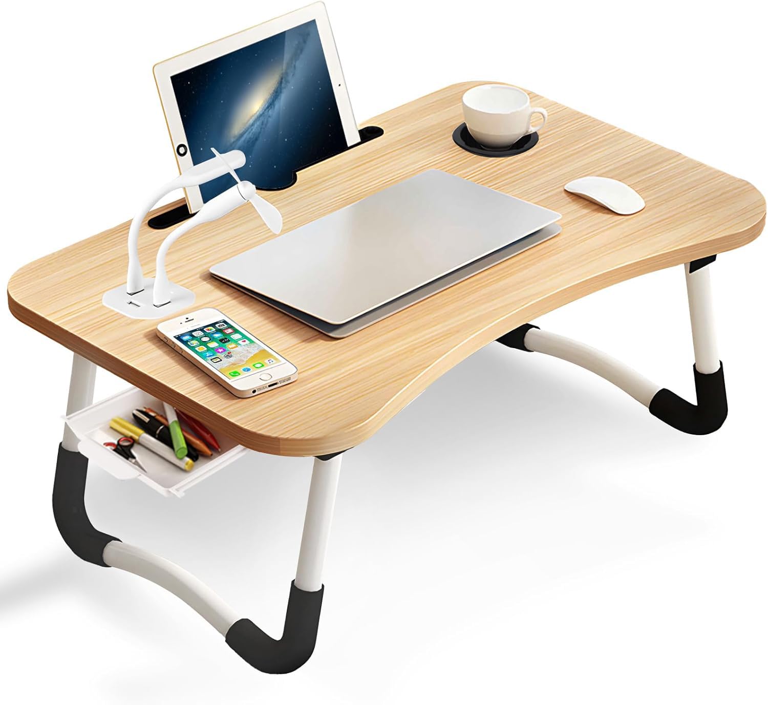 Warmiehomy Laptop Bed Table, Portable Laptop Desk with Foldable Legs & Cup Slot,Foldable Laptop table for Sofa,Multifunctional Laptop Bed Tray,Working on Bed — image 1