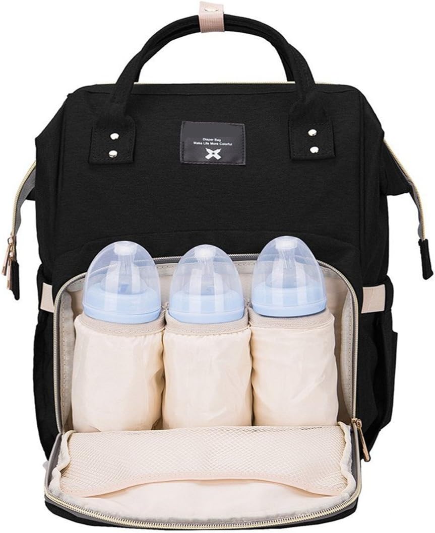 Diaper Bag Nappy Changing Backpack Mommy Backpack for Baby Care Multi-Function Waterproof Large Capacity Stylish Durable Lightweight with 3 Insulation Pockets,Stroller Hooks - Hmjunboys (Black)