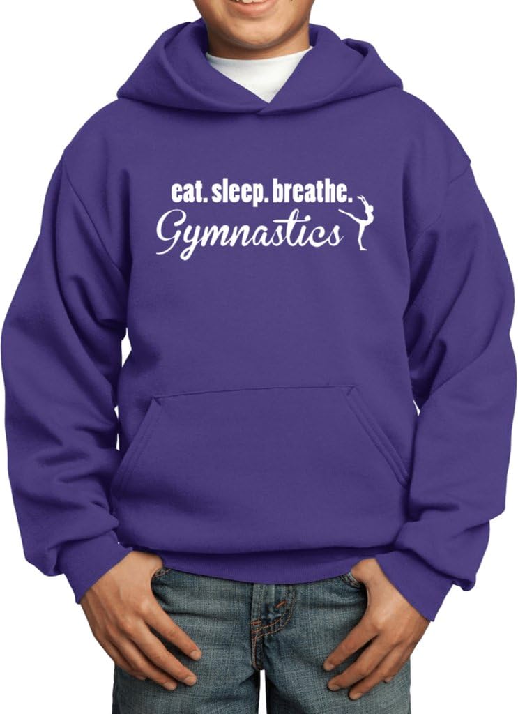 Buy Cool Shirts Kids Hoodie White Eat Sleep Breathe Gymnastics Youth Hoody with Kangaroo Pouch Pocket