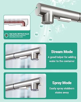 Dayone Kitchen Tap with Pull-Out Spray Stainless Steel Kitchen Bar Taps Kitchen Mixer Tap with Two Spray Functions and Pull-Out Spray 360° Swivel Single Lever Kitchen Tap