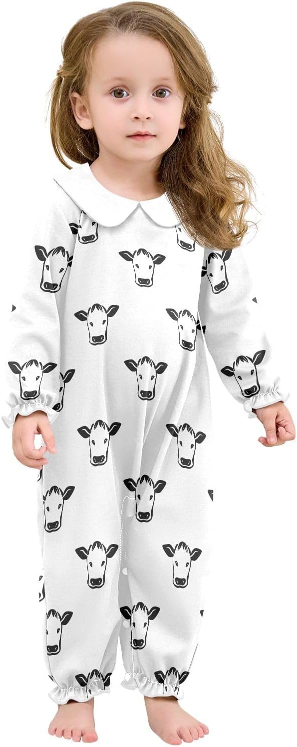 vvfelixl Baby Sleepers Cow Head Icon Long Sleeve Onesie Girl Baby Clothes for Girl Play One-piece for 0-3 months