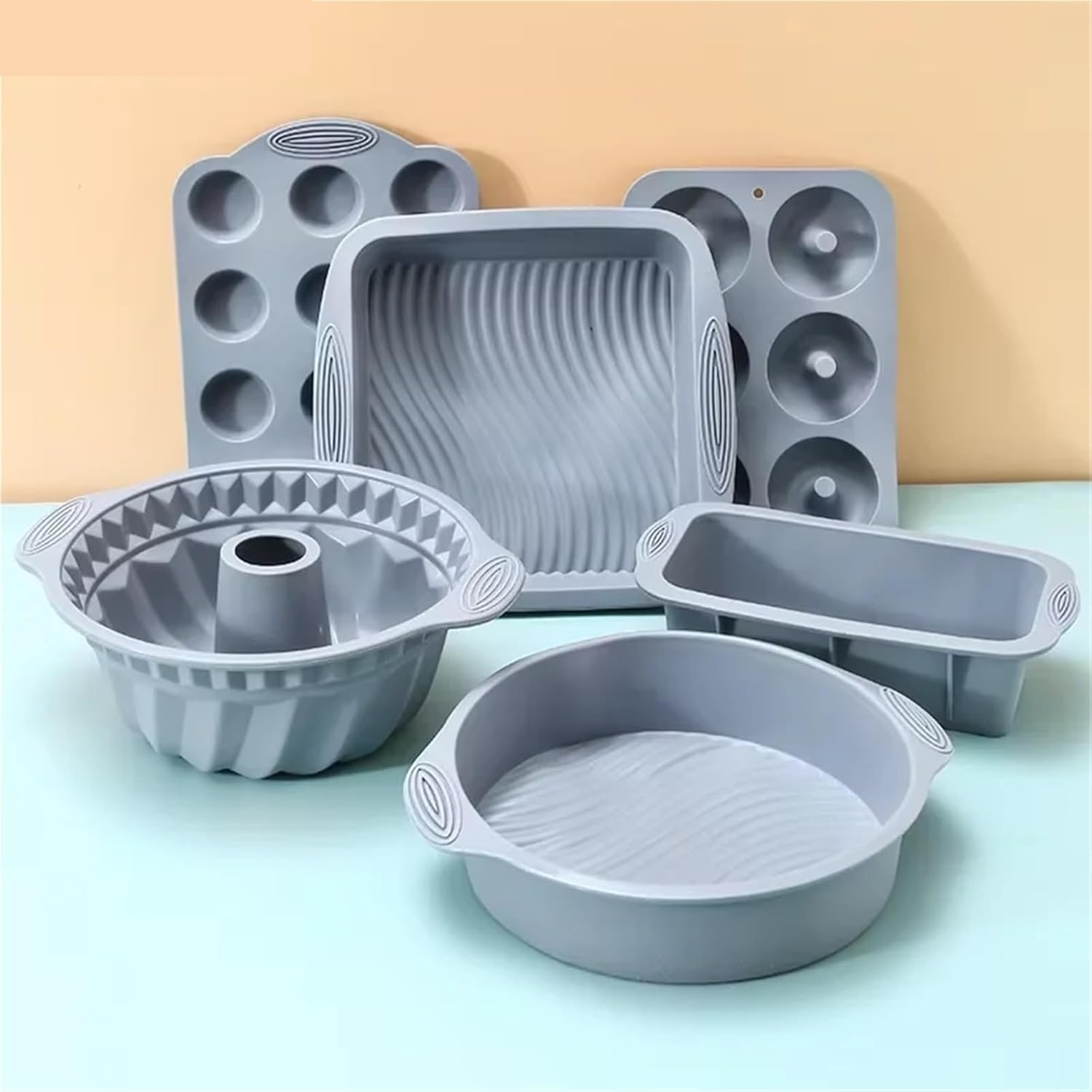 Gray Silicone Baking Pan for Cakes, Muffins, and Bread, Reusable Oven Form for Pastry and Loaves, Flexible Bakeware for Home Kitchen(FD-002-Gray)