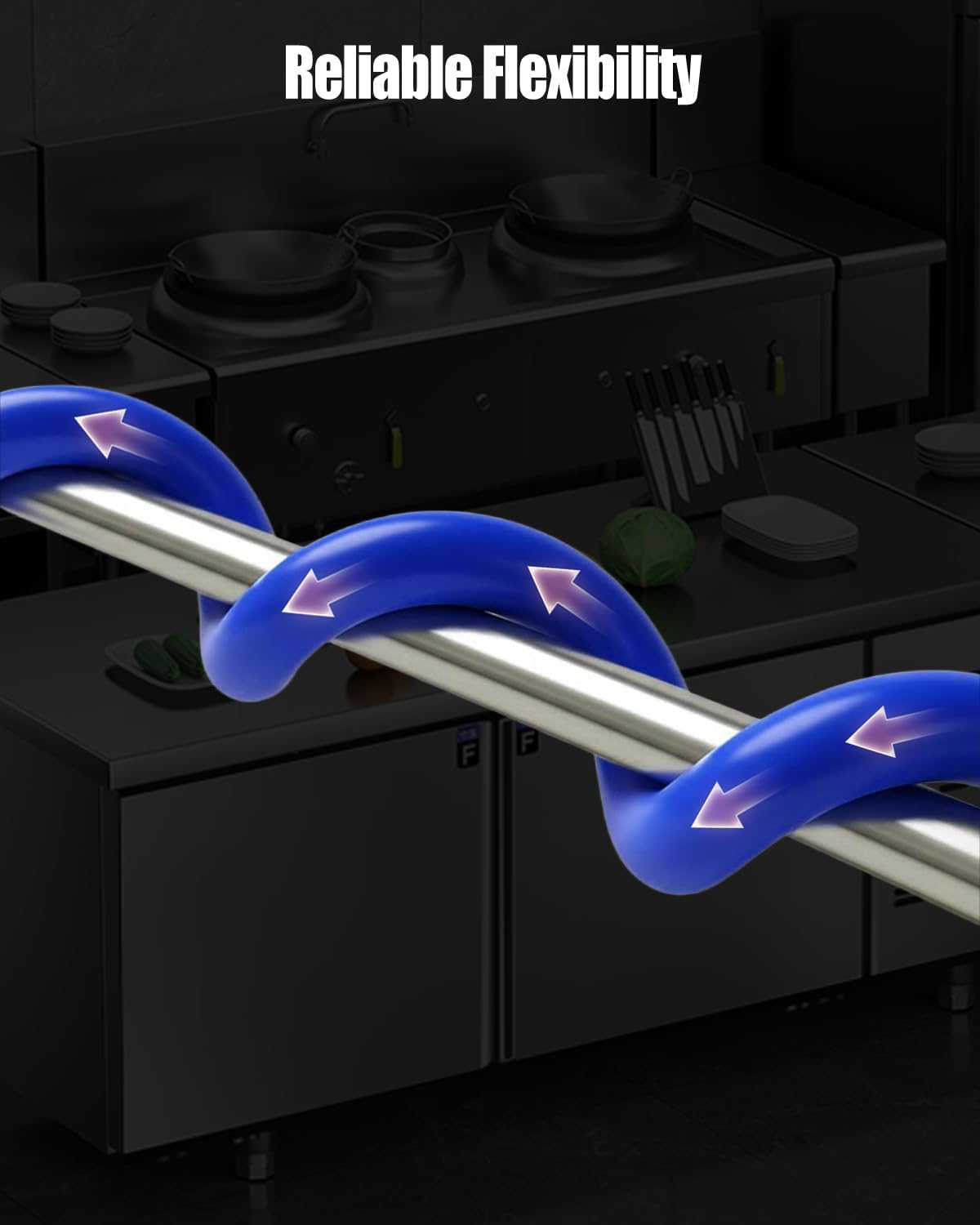 3/4" x 48" Flexible Gas Hose Fit for Commercial Kitchen, Quick Connect Fuel Line with Blue Cover, Mobile Gas Connector for Cleaning Movement