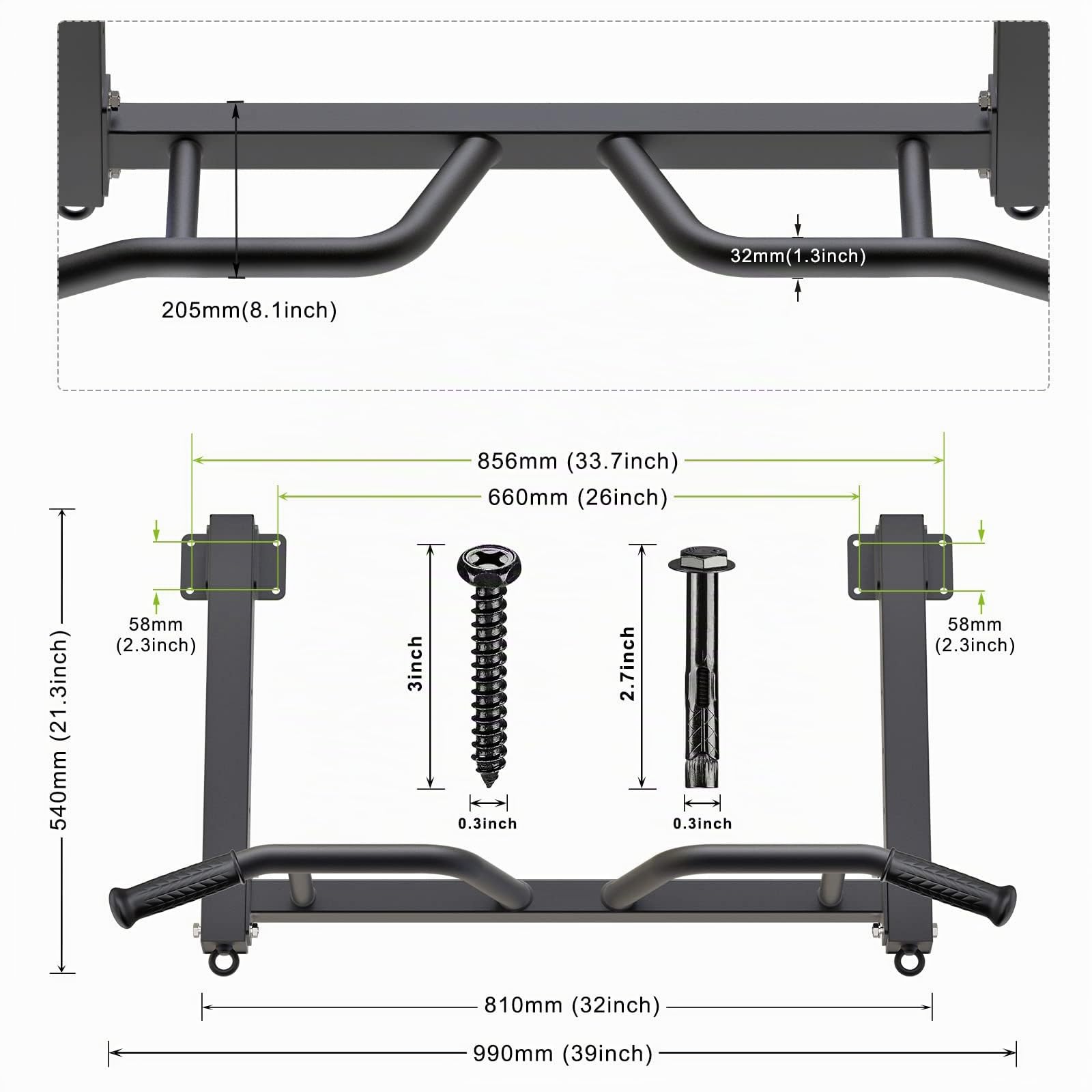 Kipika Multifunktionale Joist Mounted Pull Up Bar, 4 Stufen der Höhenverstellung, Multi-Winkel-Griff, Chin Up Bar Joist Mount, Home Gym Workout Krafttraining Ausrüstung