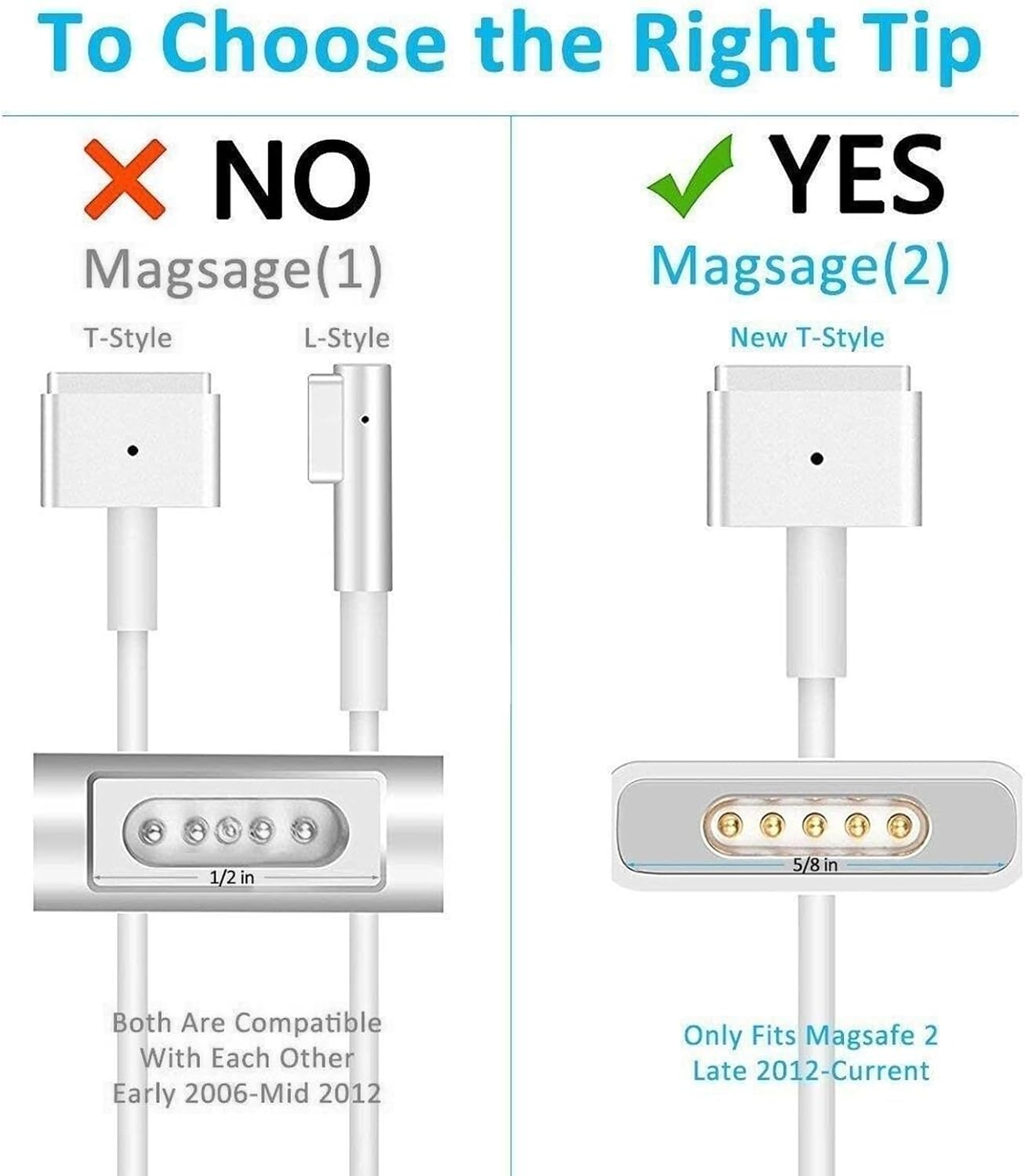 Replacement for Mac Book Air Charger - 45W Magnetic（2 T-Tip ） Power Adapter,Compatible with Mac Book Air 11 & 13 inch After Mid 2012 A1435, A1436, A1465, A1466 - AC Power Supply Cord by Fribug - Image 2