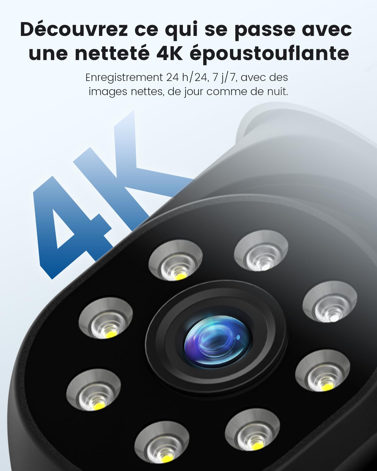 Hiseeu 4K 8MP Caméra de Surveillance Extérieure, PTZ WiFi Suivi Automatique, Vision Nocturne Couleur, Zoom Numérique, Vidéosurveillance 360°