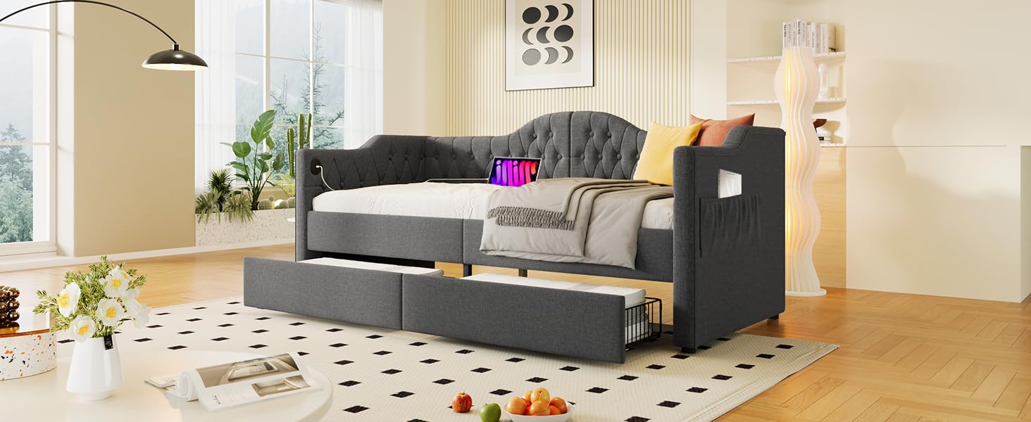 Fasba Diván con Almacenamiento Integrado y Puerto USB, Ideal para Habitaciones pequeñas y familias Modelo FCLYD-AB20424344G