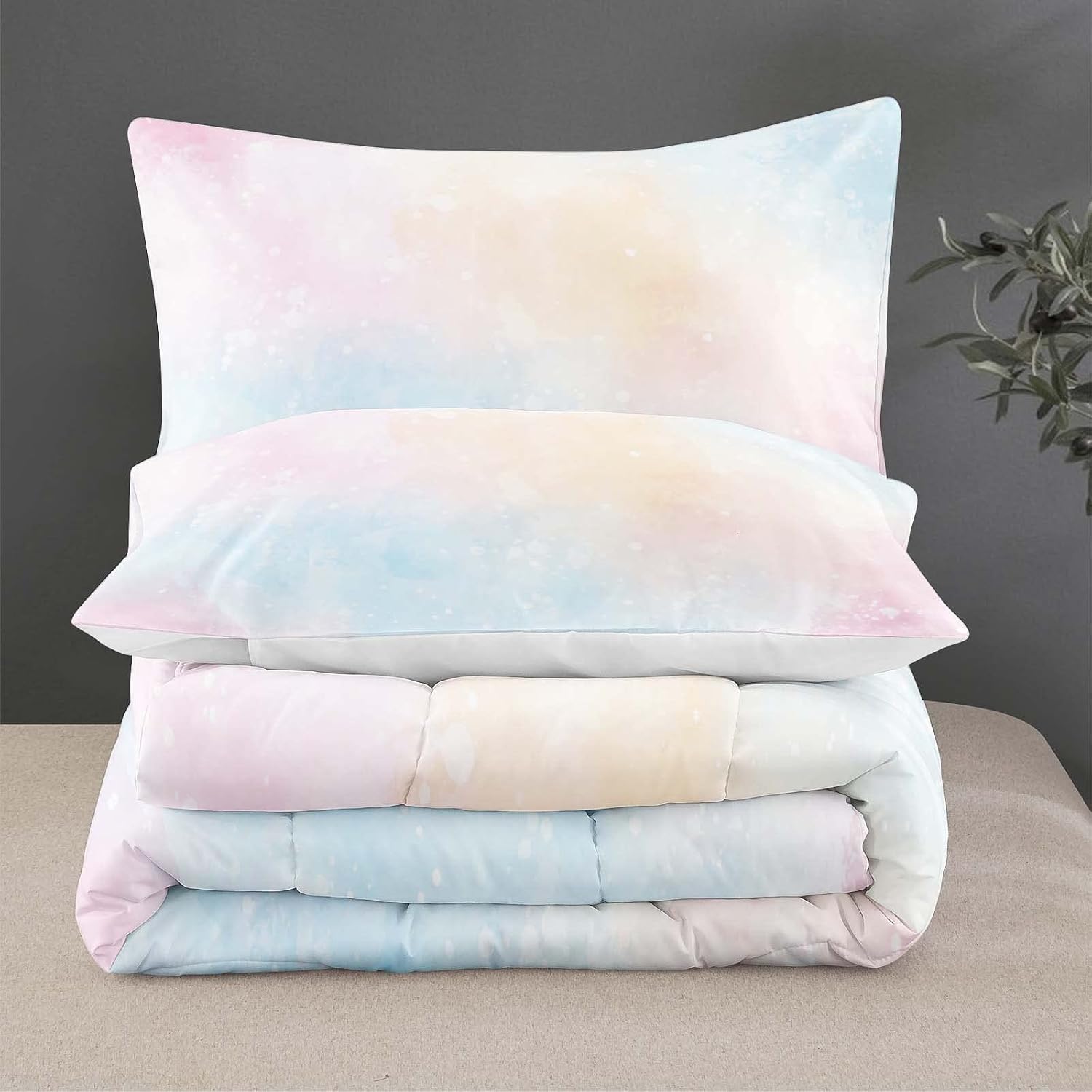 Pink Rainbow Comforter for Girls Boys Teens Women Dream Glitter Stars Bedding Set Queen Size with 1 Comforter Matching 2 Pillowcases