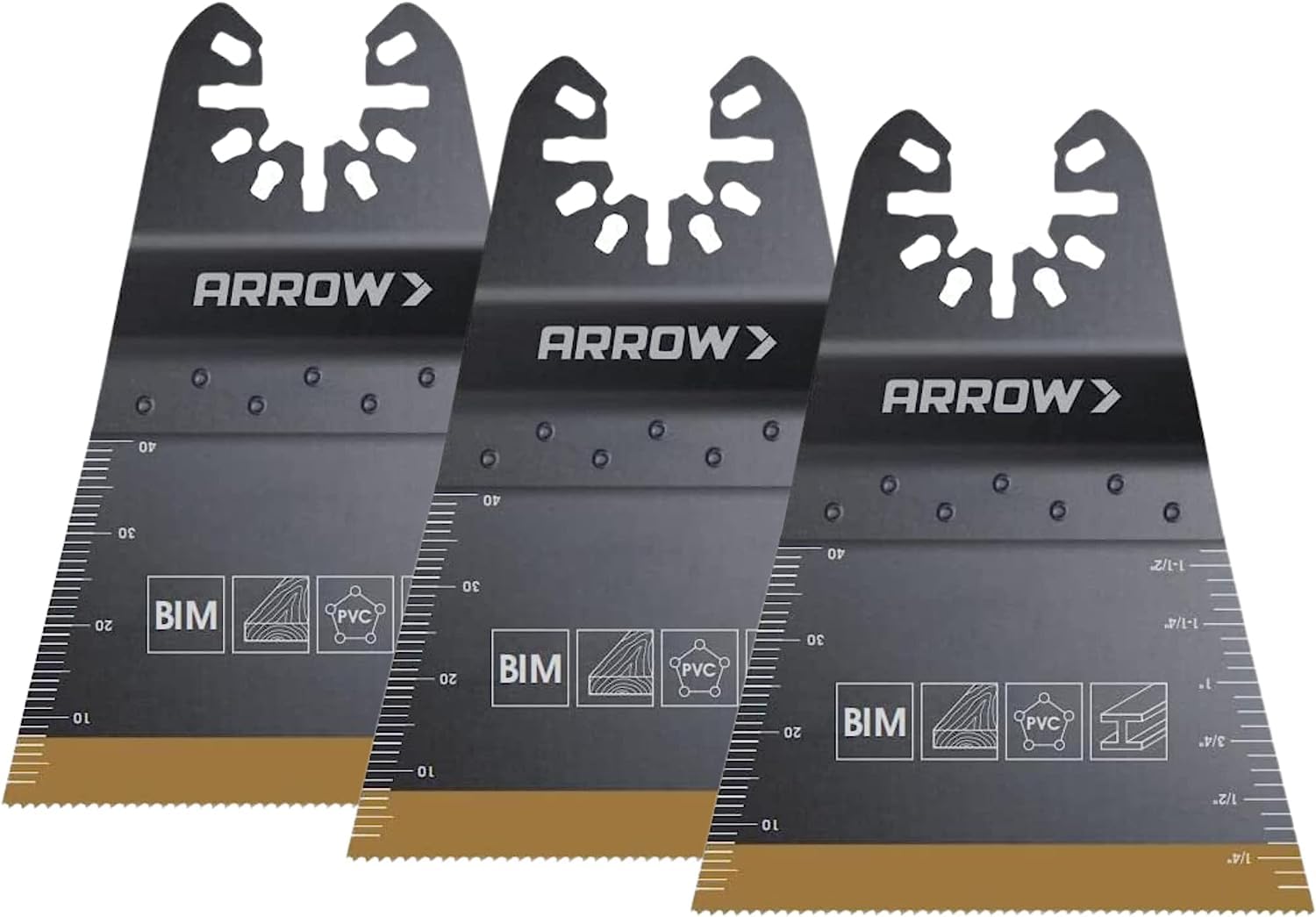 Arrow OSC206-3 Titanium Coated Oscillating Tool Saw Blades for Woodworking, Drywall, PVC, and Metal, Universal, Fits Most Multitools, 2-11/16 Inch, 3-Pack
