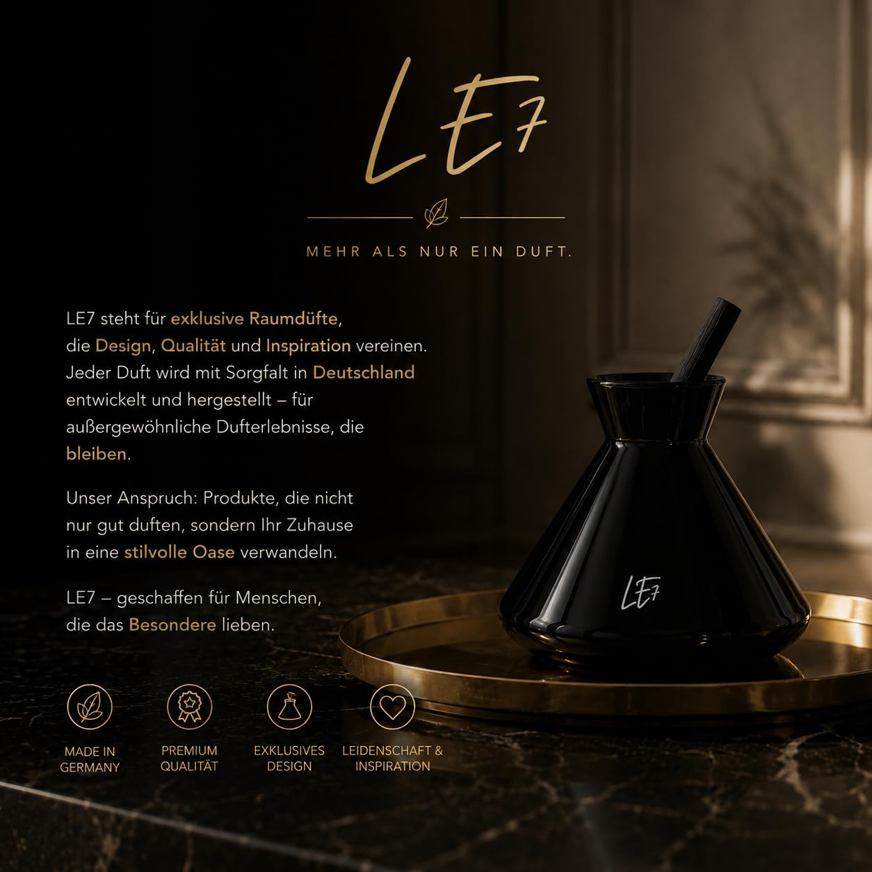 LE7 Reed Diffuser | Luxus Raumduft mit Stäbchen | 150ml Hochwertiges Duftöl & Edle Geschenkverpackung | Eleganter Raumduftspender für Wohnräume, Büro & Badezimmer (Vanille-Tonka)