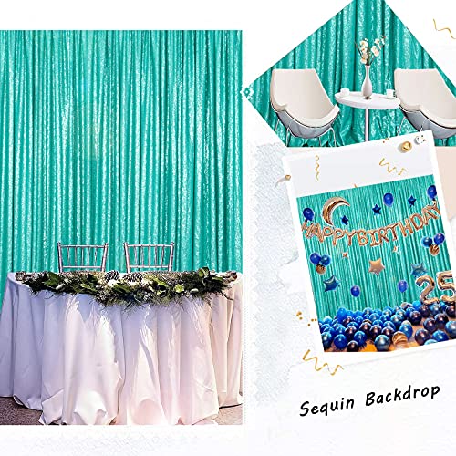 ShinyBeauty Teal Backdrop Curtains 10x10 Sequin Backdrop Curtain Shimmer Sequin Fabric Sequin Background Backdrop for Baby Shower Happy Birthday Gender Reveal Party by ShinyBeauty - Image 4