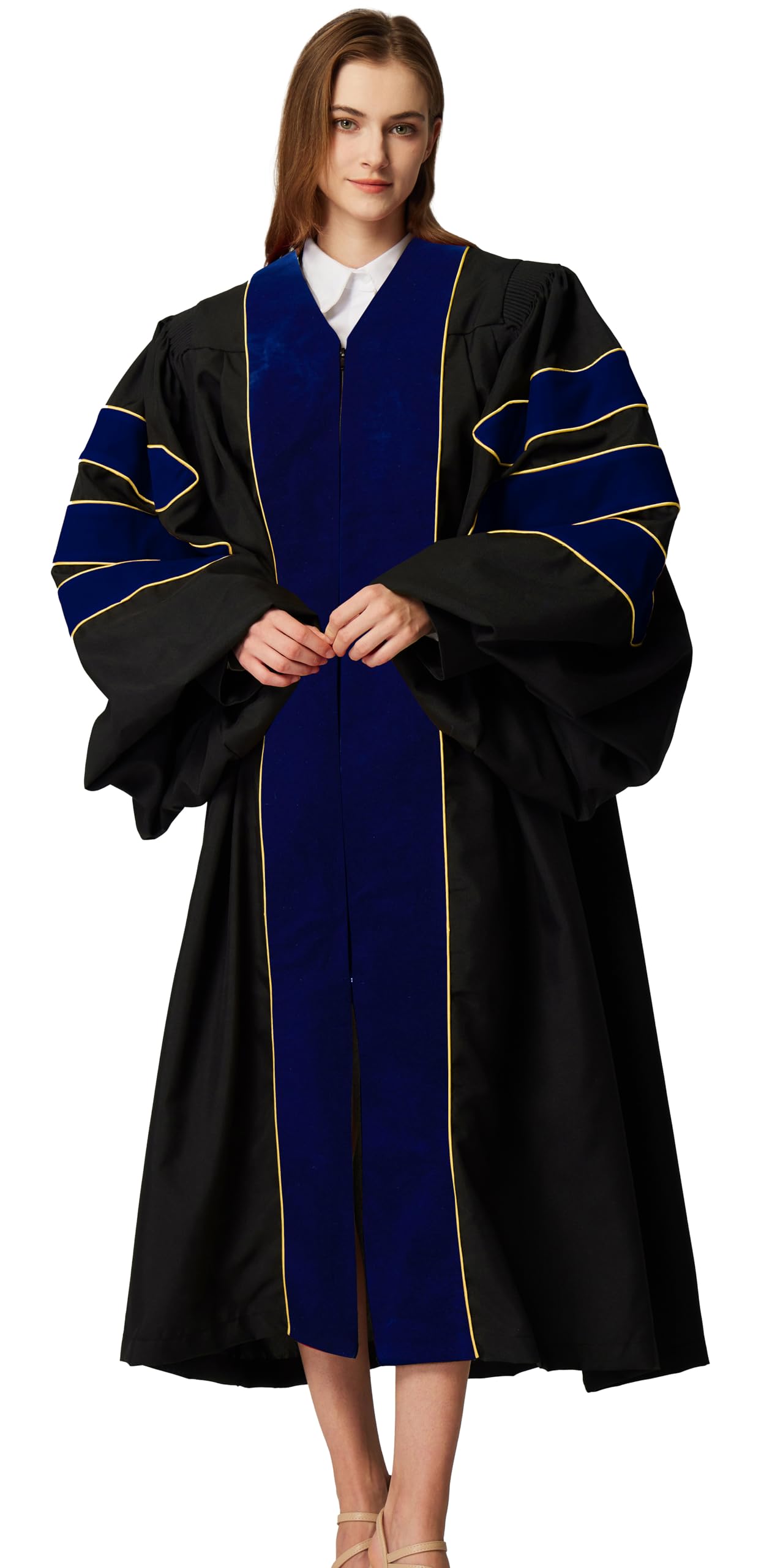 MyGradDay Unisex Deluxe Doctoral Graduation Gown with Gold Piping