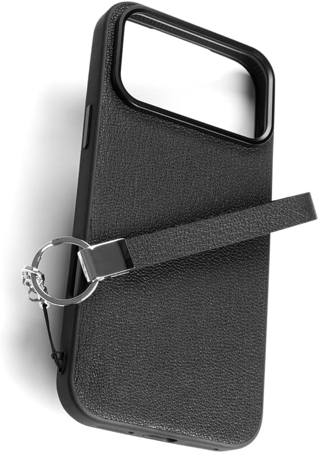 Noble Case for iPhone 17/17 Pro/17 Air/17 Pro Max, Luxury Genuine Leather Slim Wristband Magnetic Case Wireless Charging Shockproof Cover,17 Air,Black