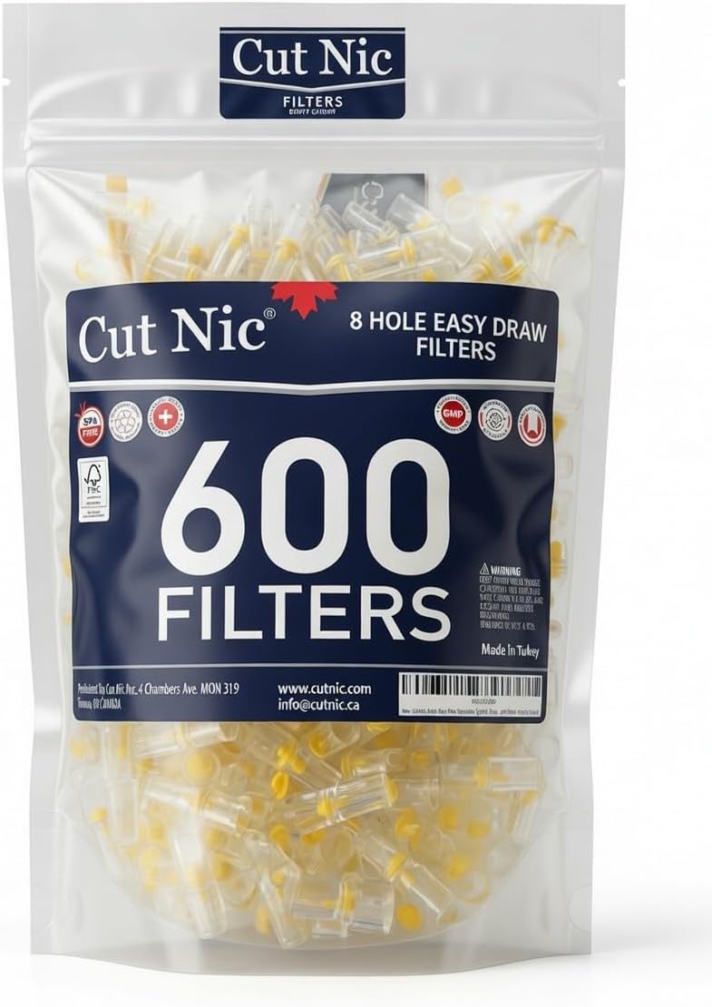 8 Hole Easy Draw Cigarette Filters 600 Pack - 2 Travel Cases - BPA Free, Fits Regular & King Size, 8mm