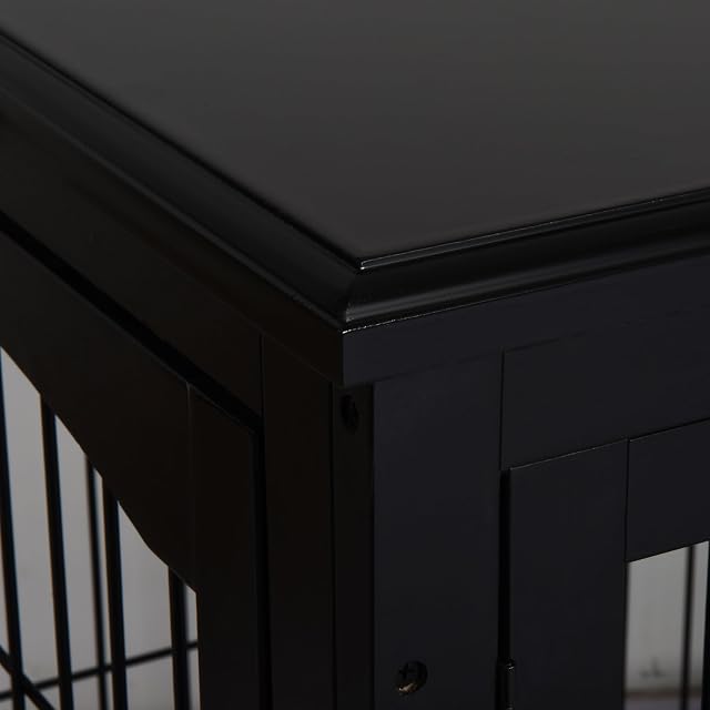 Foto 8 de 8 de PawHut Jaula para Perros de Madera con Superficie de Mesa 2 Puertas y Rejillas de Metal 81x58,5x66 cm Negro