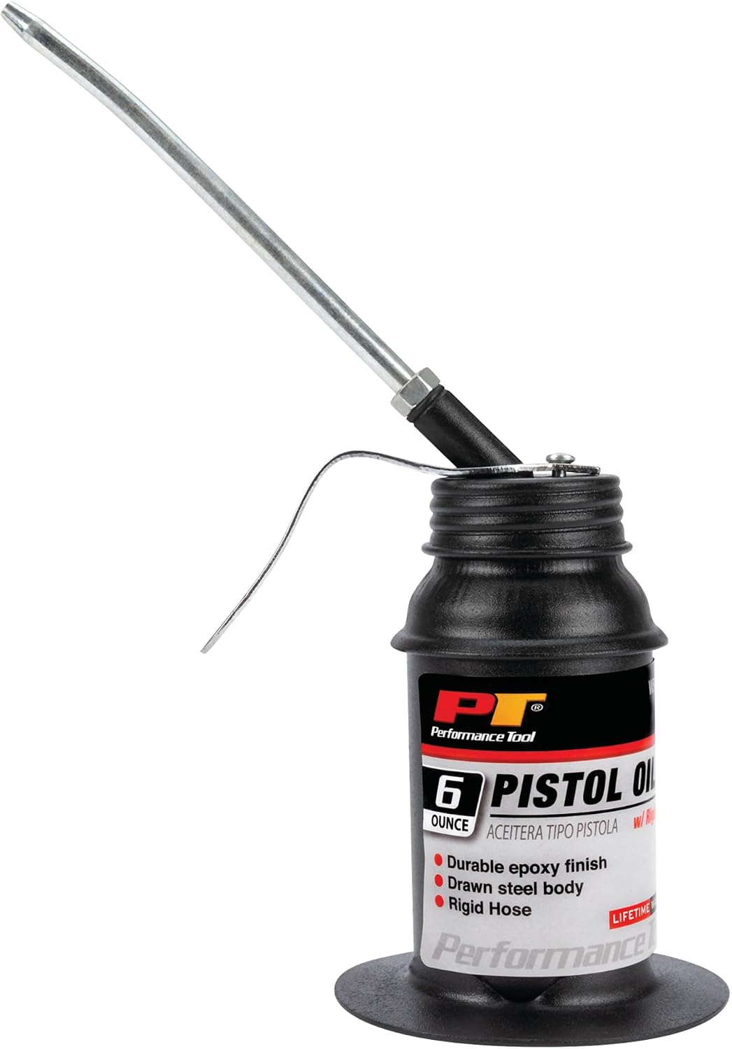 Performance Tool W54264 6 Oz. Pistol Oiler - Drawn Steel Body with Durable Epoxy Finish and Rigid Hose - 6 oz. Capacity