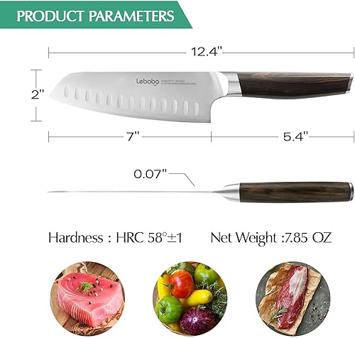 Miniatura 7 de Lebabo Cuchillo de cocina - Cuchillo de chef profesional de 8 pulgadas y cuchillo Santoku de 7 pulgadas, SUS304 de acero inoxidable revestido de 5