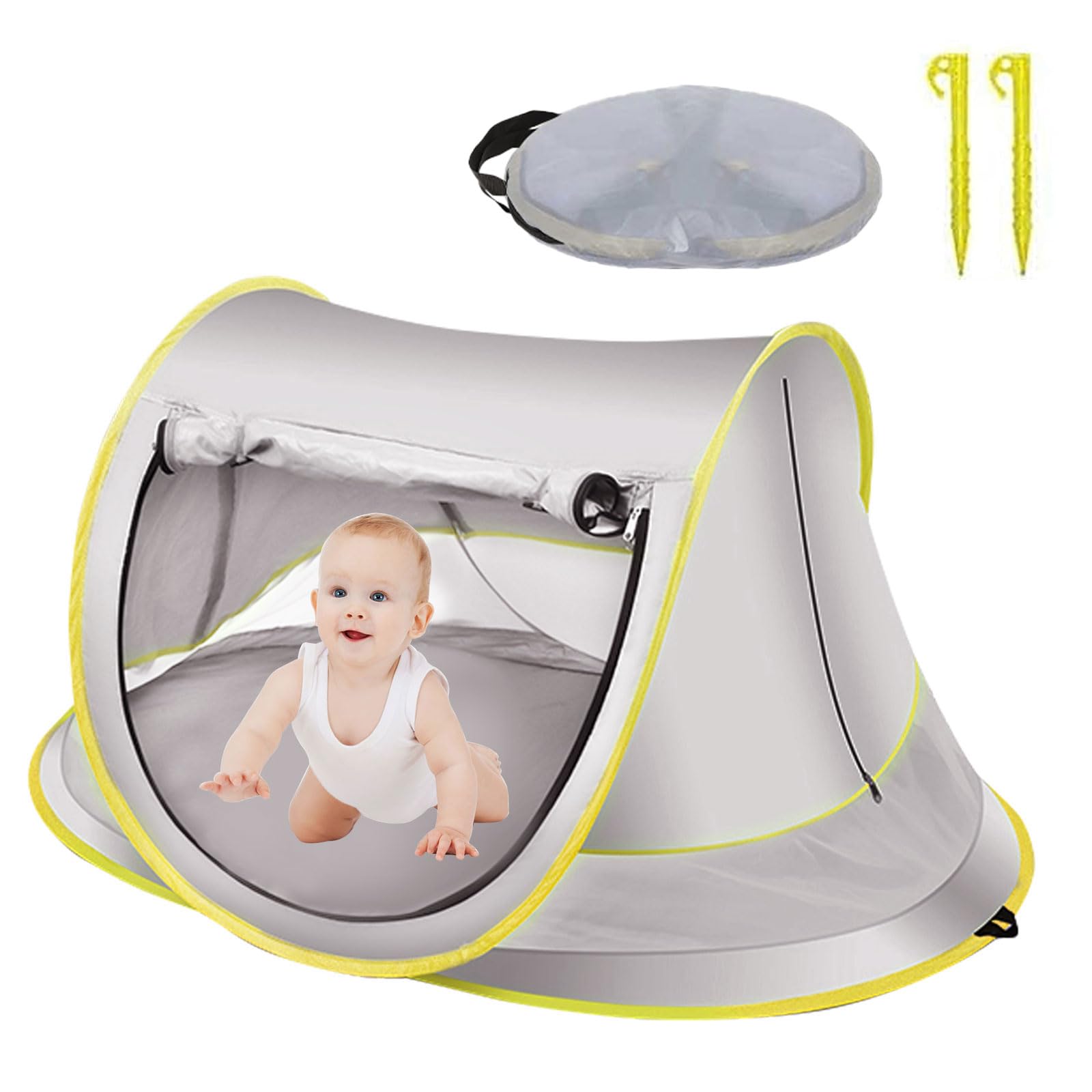 Tenda Pop-Up da Spiaggia, Parasole Portatile, Protezione UV UPF 50, da Piscina con Zanzariera, da Viaggio (Grigio, Max)