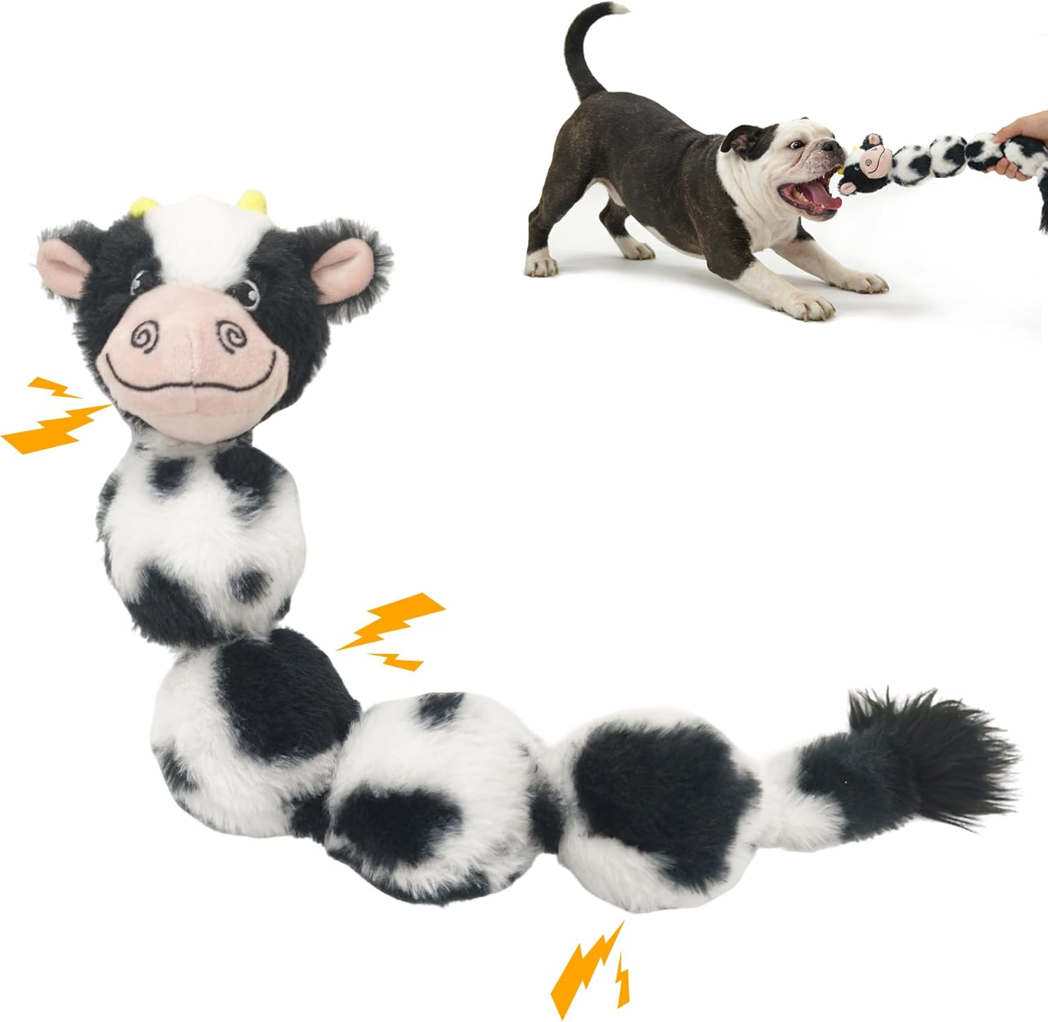 Cow Long Plush Squeaky Dog Toy for Chewers Puppy Teething Chew Toy Cute Soft Funny Durable Stuffed Animal Interactive Tug-of-War Dog Toy for Small Medium Large Dogs Toy Gift 52cm/20.47in