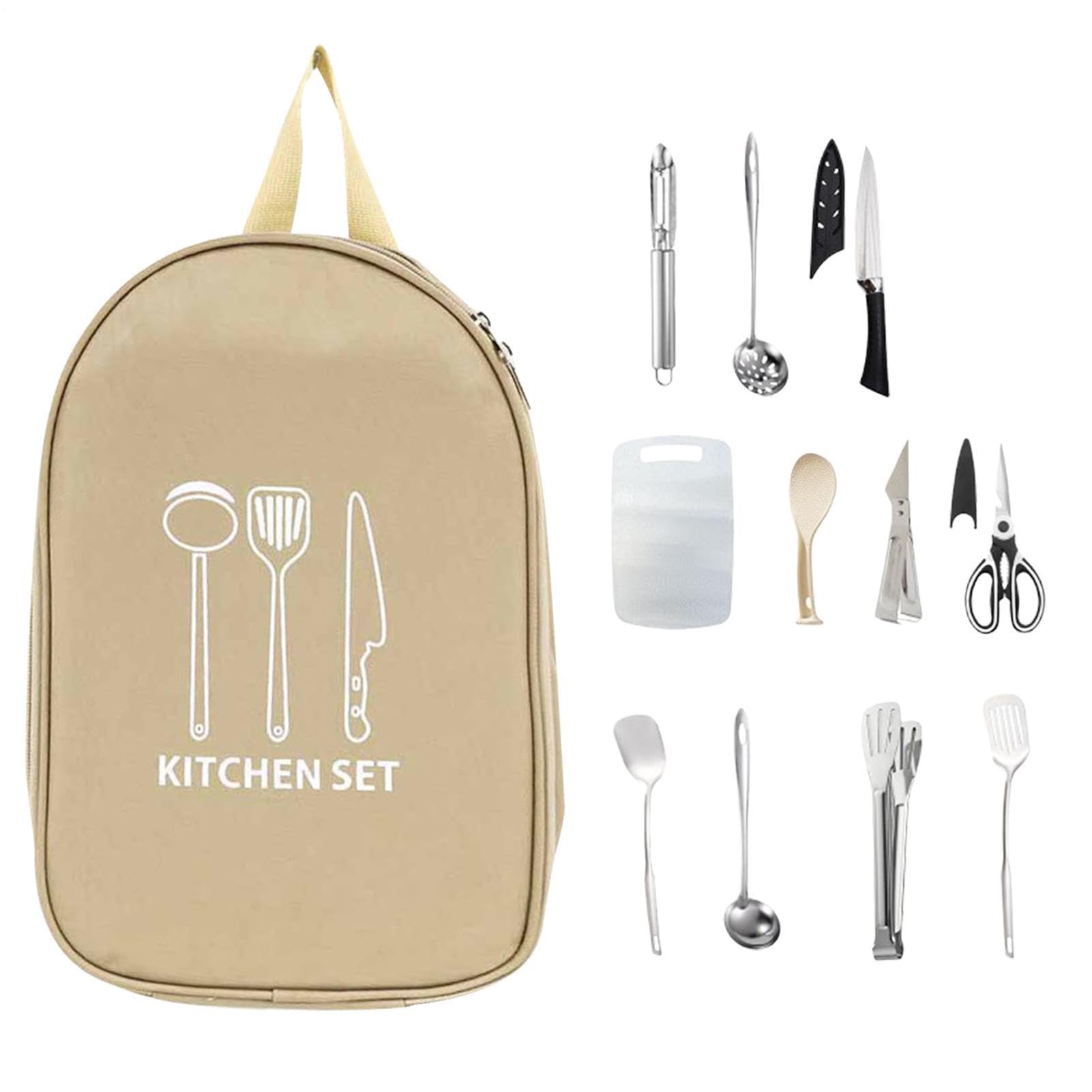 Camping Kochutensilien Set 12-Teiliges Tragbares Küchenzubehör | Mit Aufbewahrungstasche für Camping Ausrüstung Komplettset für Wohnmobil, Outdoor-Aktivitäten, Grillen, Picknick, Abenteuer,