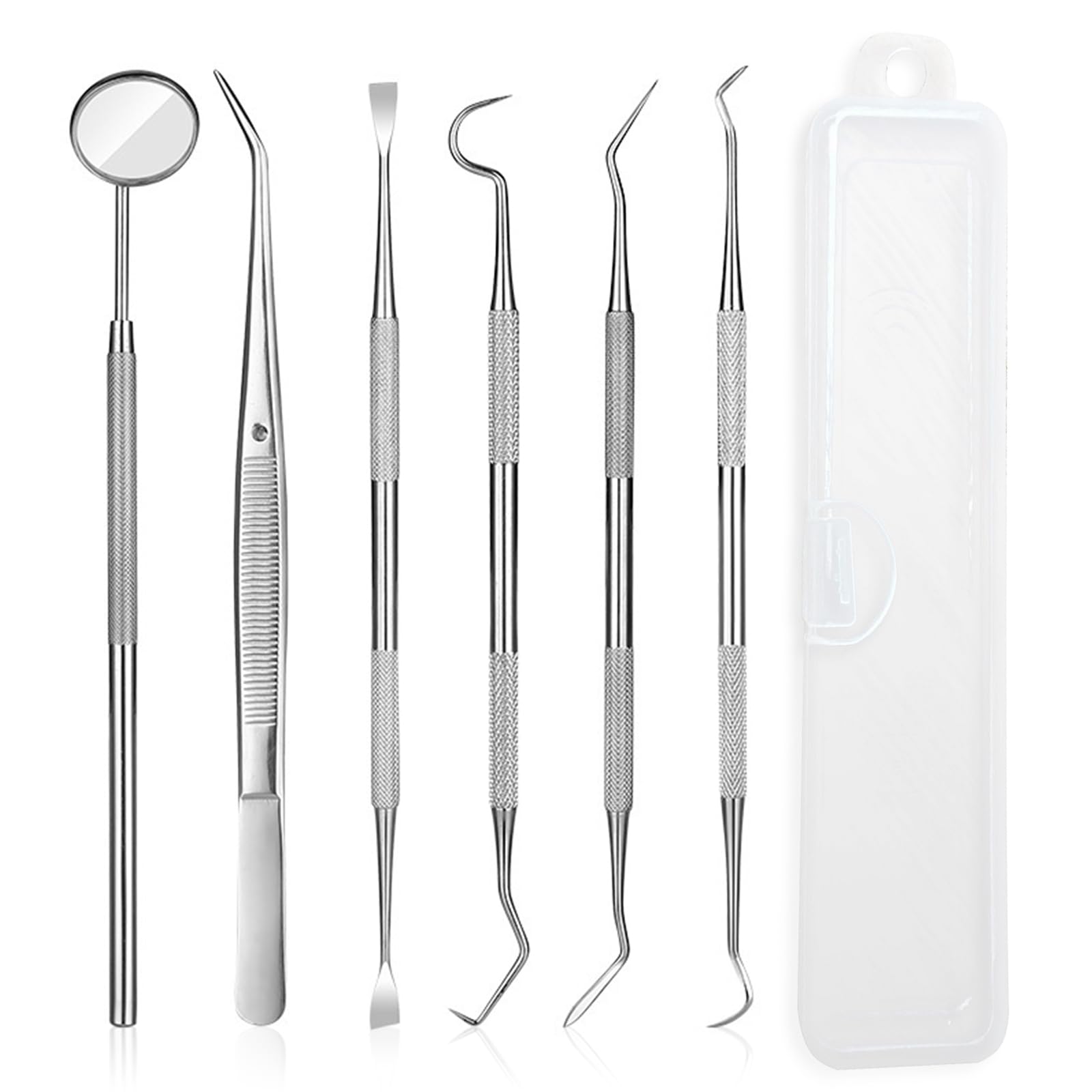 6 Pcs Dental Tools Set Stainless Steel Teeth Cleaning Tools with Case Including Dental Mirror Plaque Tartar Remover