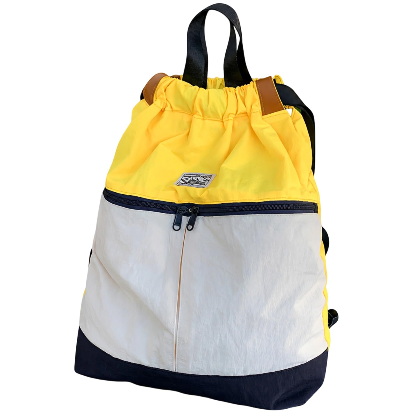 Sportbeutel mit Kordelzug, wasserabweisender Turnbeutel mit verstellbaren Trägern, leichter Rucksack mit großem Stauraum für Damen und Herren, für Wandern, Reisen, Radfahren, Alltag, Gelb Weiß
