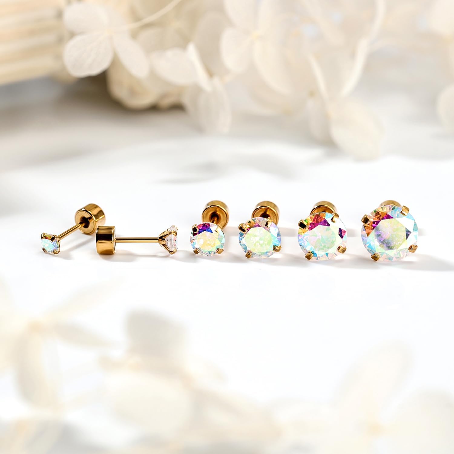 AOEDEJ 6 Pairs Cubic Zirconia Earrings Studs Gold Silver Stud Earrings Hypoallergenic Earrings for Women Stud Earrings for Women Cartilage Earring - Image 5