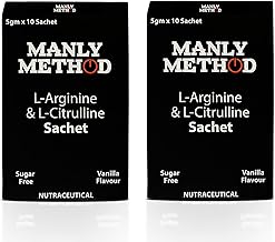 L-Arginine & L-Citrulline Combo 1500 mg + 500mg | Sugar-Free + Natural Performance With Vanilla Flavor Supplement Boost Stamina (Pack of 2, 10 Sachets)
