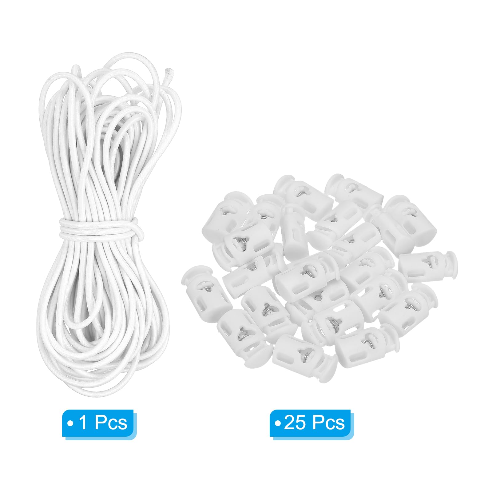 Lot De 25 Cordons élastiques 9,1 M + Bloqueurs Plastique Gris – PATIKIL – Pour Cordons, Lacets, Sacs, Vêtements