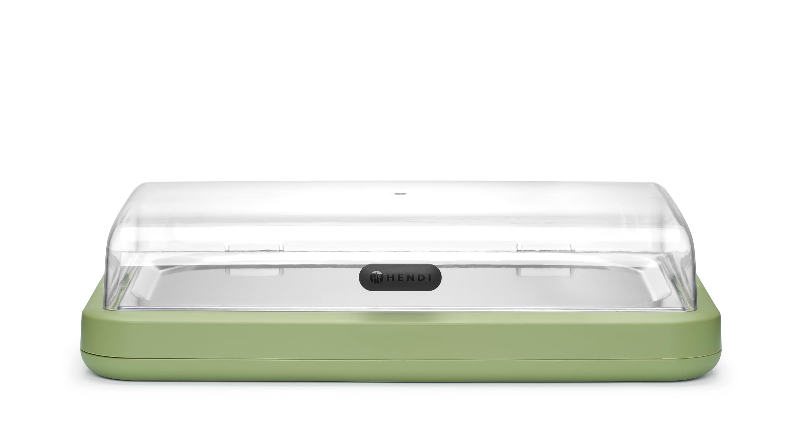 HENDI Vetrina refrigerata UNIQ con coperchio ribaltabile in ABS, set con vassoio in acciaio inox GN 1/1, elemento refrigerante, 593x389x(H)147mm, polipropilene, verde