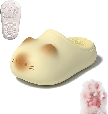 Cat Paw Print Shoe Water Activated Slippers, Cute Cat Face House Shoes with Plush Lining, Easy Clean Toe Cap, Indoor and Outdoor Slip On