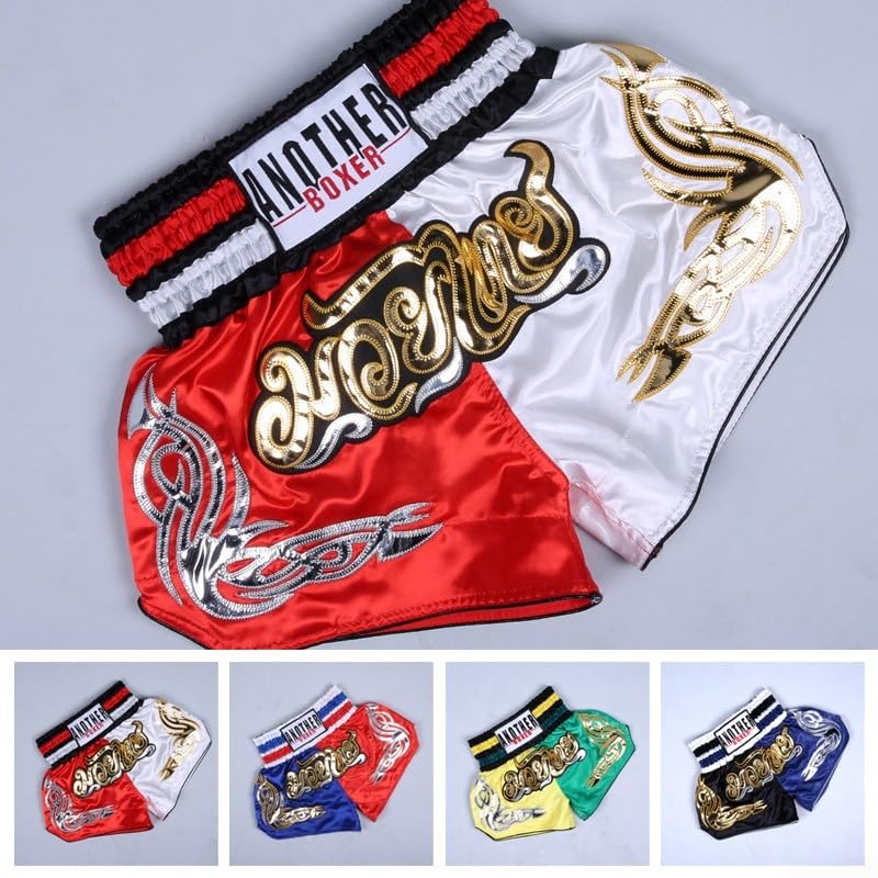 Unisexe Muay Thai Boxe Short AnotherBoxer MMA Kickboxing Combat Respirant (M Rouge+Blanc)