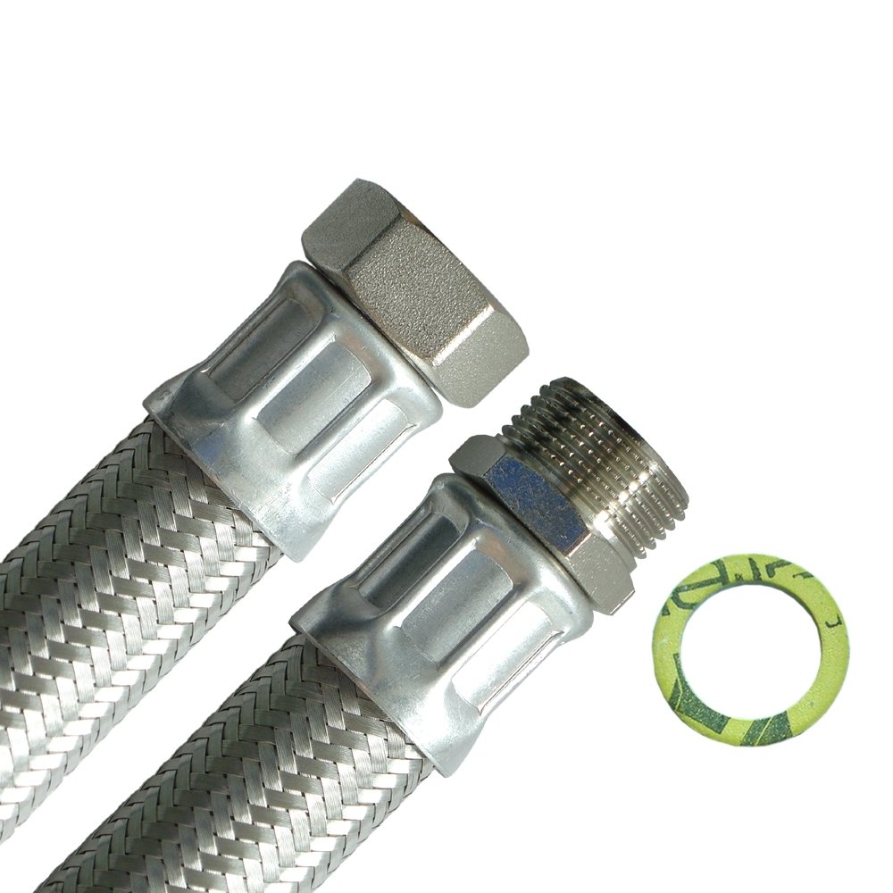 H2O-Flex® DN25 Panzerschlauch 1"ÜM x 1"AG Heizungsschlauch mit Edelstahlgeflecht, Schlauch für Solar Heizung, BHKW und Pumpen für Nutzwasser 500mm