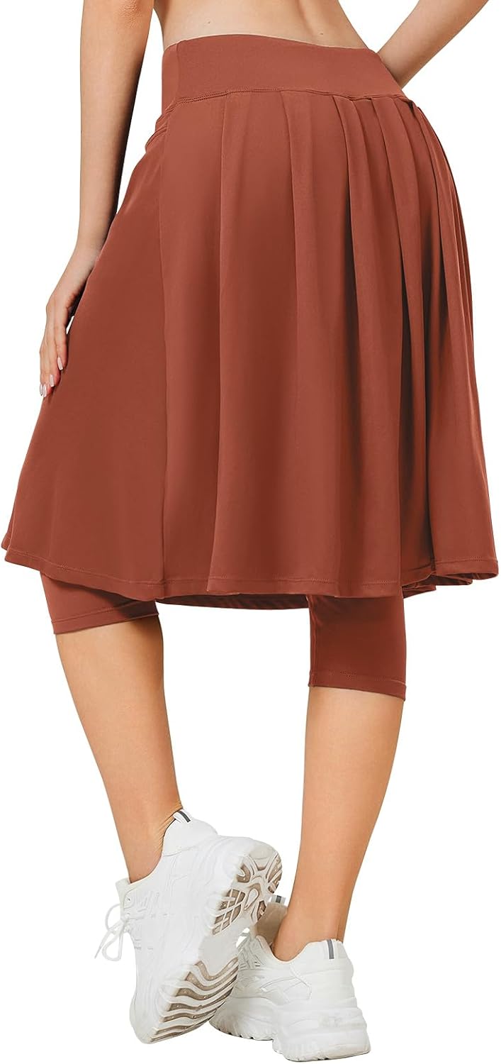 ANIVIVO Women Long Knee Length Skirted Leggings, Capris Leggings with Skirts High Waist