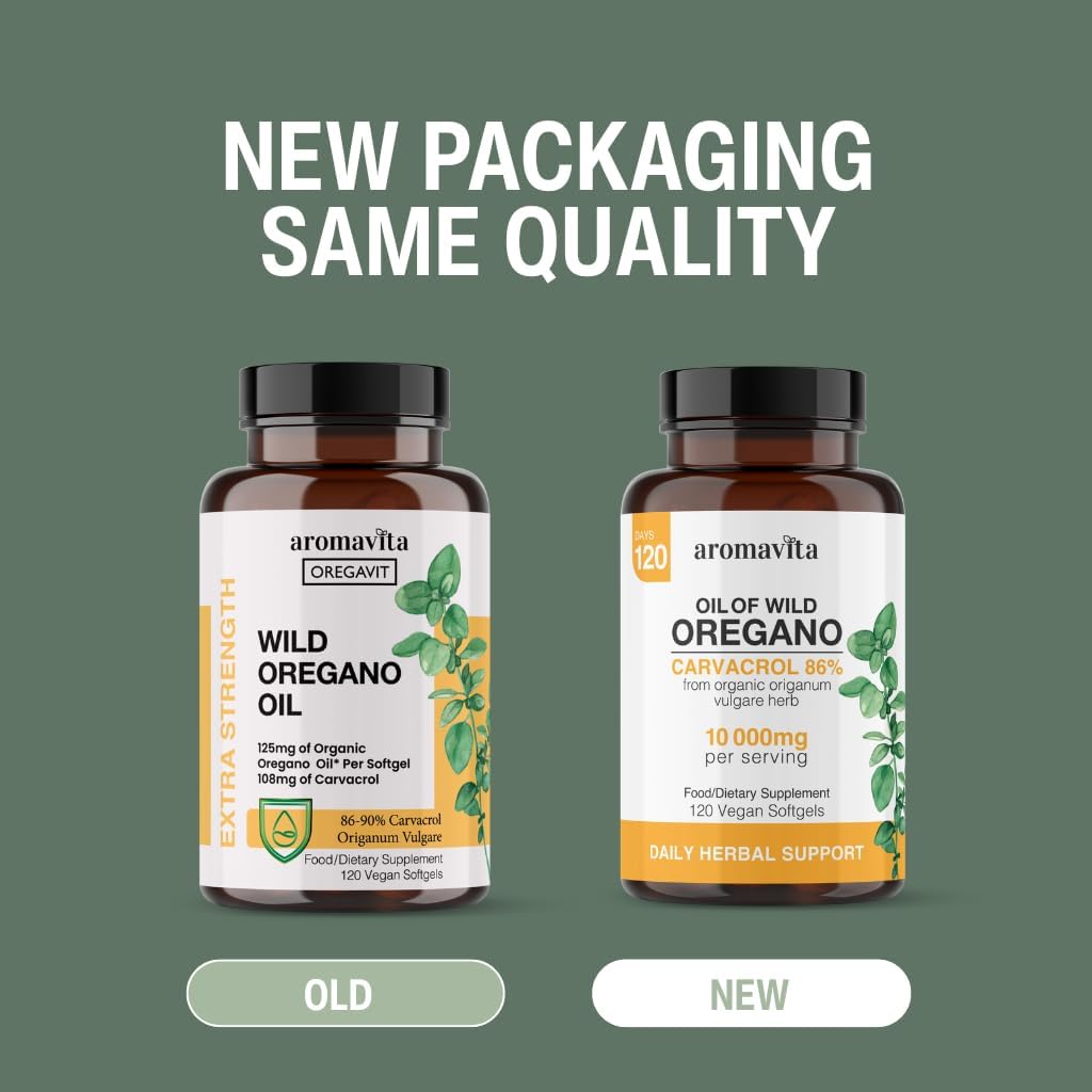 Vegan Wild Oregano Oil Capsules Organic, 86-90% Carvacrol - 10000 mg Oil of Oregano per Softgel - Immune and Digestive Support, Natural Antioxidant, Vegan, Non GMO, 120 Capsules