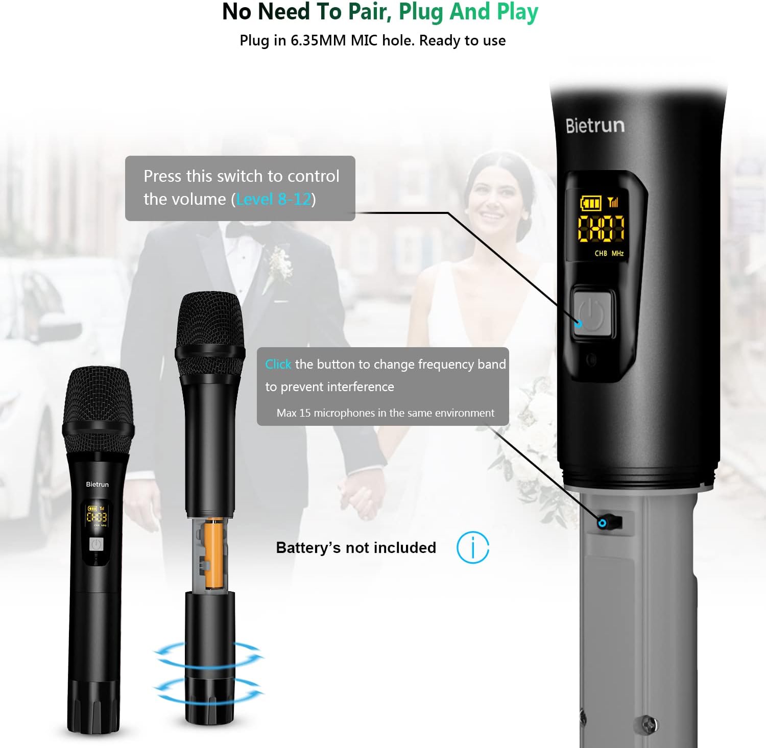 Microphone volume and channel control buttons