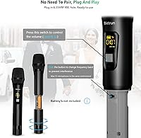 Vista 6 de Micrófono inalámbrico, sistema de micrófono dinámico inalámbrico dual de mano de metal UHF Bietrun con receptor recargable, salida de 1/4 pulgadas