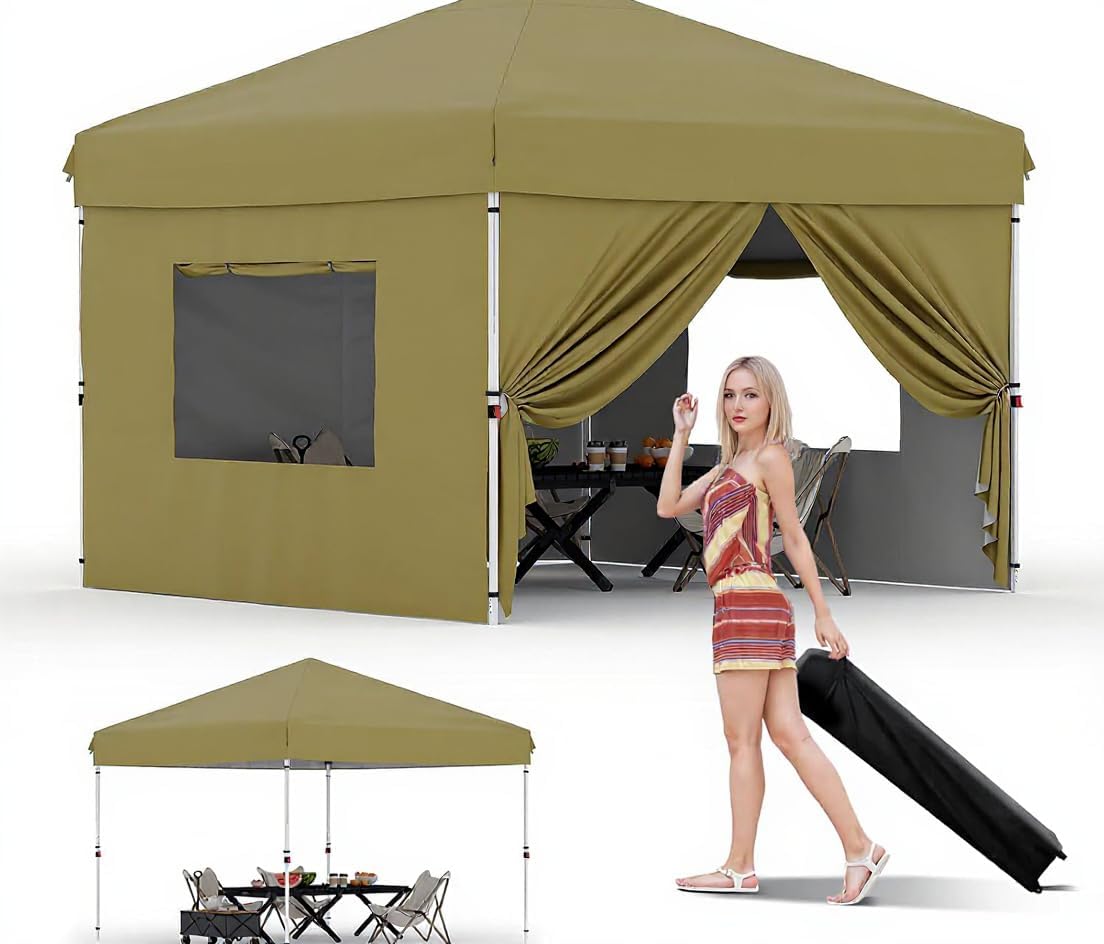 10X20 Ft Instant Pop-Up Canopy Tent-1-Push Setup Heavy Duty Portable Gazebo w/ 4 Weight Bags, Roller Bag & Full Accessory Kit | Waterproof Wind Resistant for Outdoor Events, Markets, Camping,Green