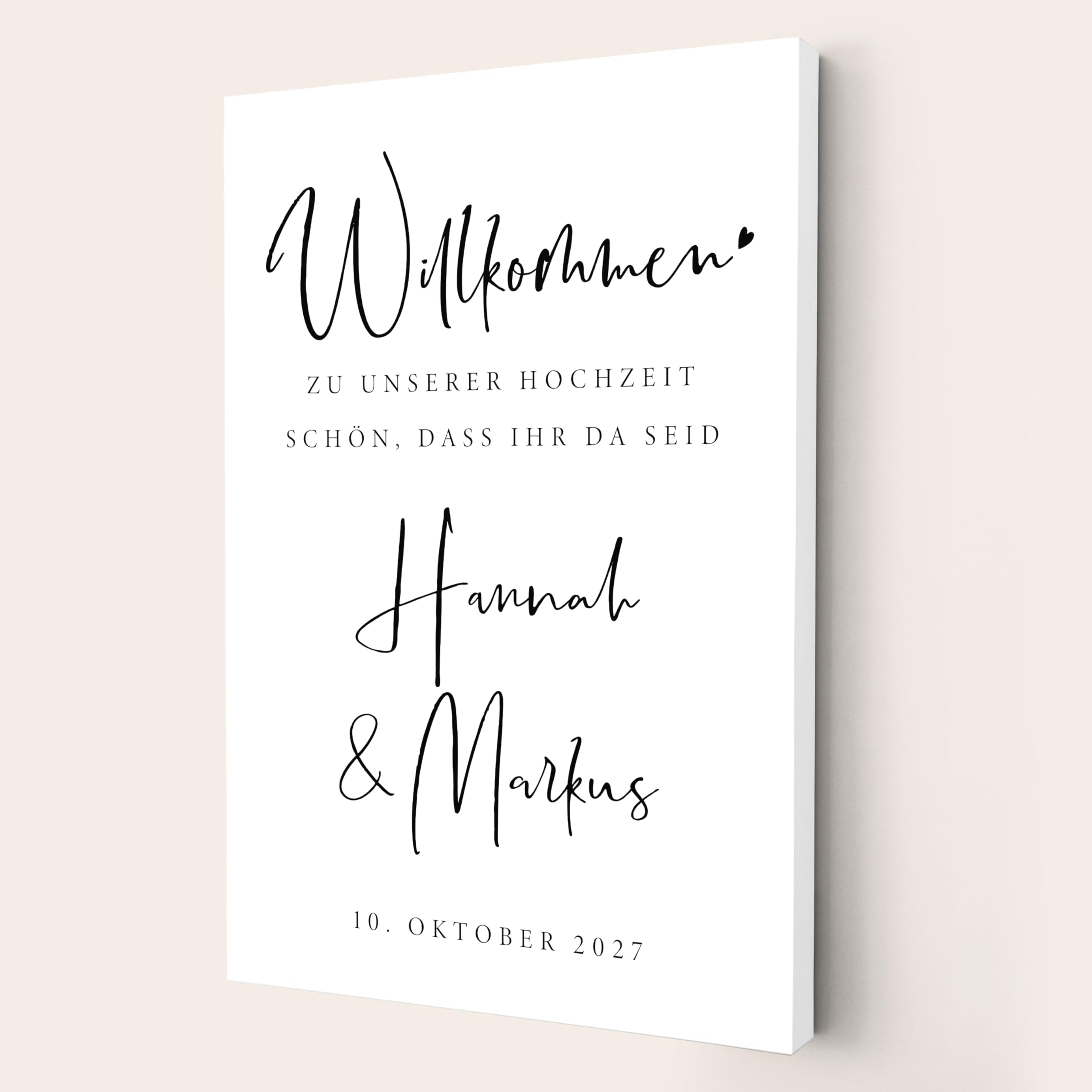 Willkommensschild Hochzeit Hochzeitsschild personalisierte Leinwand minimalistisch Herzlich Willkommen Schild Dekoration (40x60 cm | Ohne Staffelei)