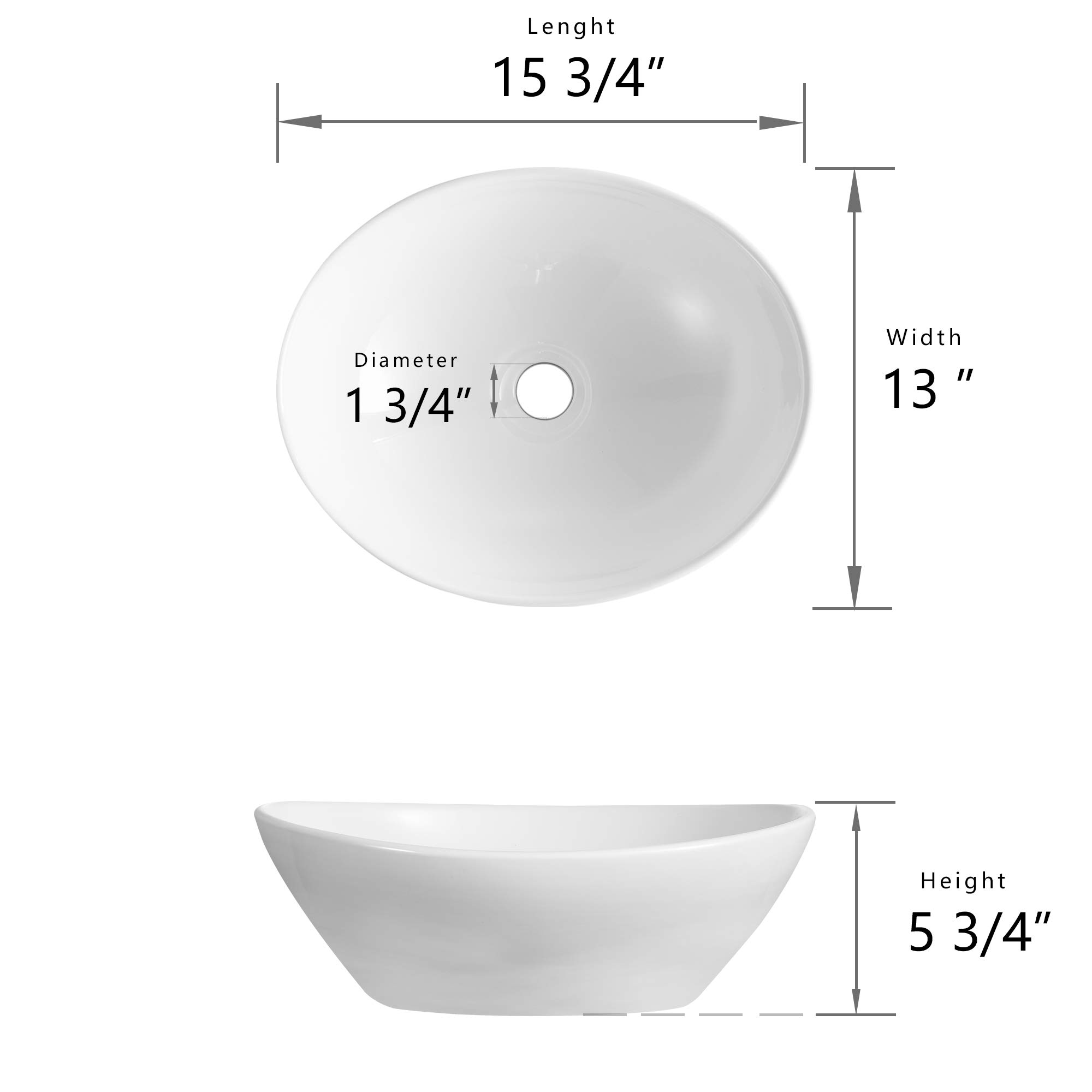 DeerValley DV1V051 16" x 13" Oval White Ceramic Vessel Sink Modern
