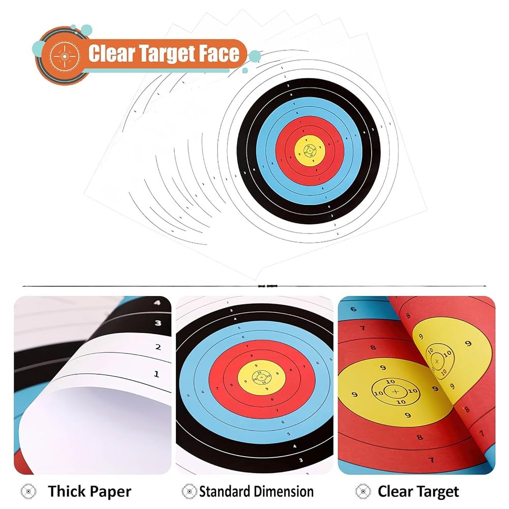Briaatt 50 Cibles De Tir à L'Arc En Papier - Cibles 5 Anneaux Pour Entraînement Jardin Et Chasse