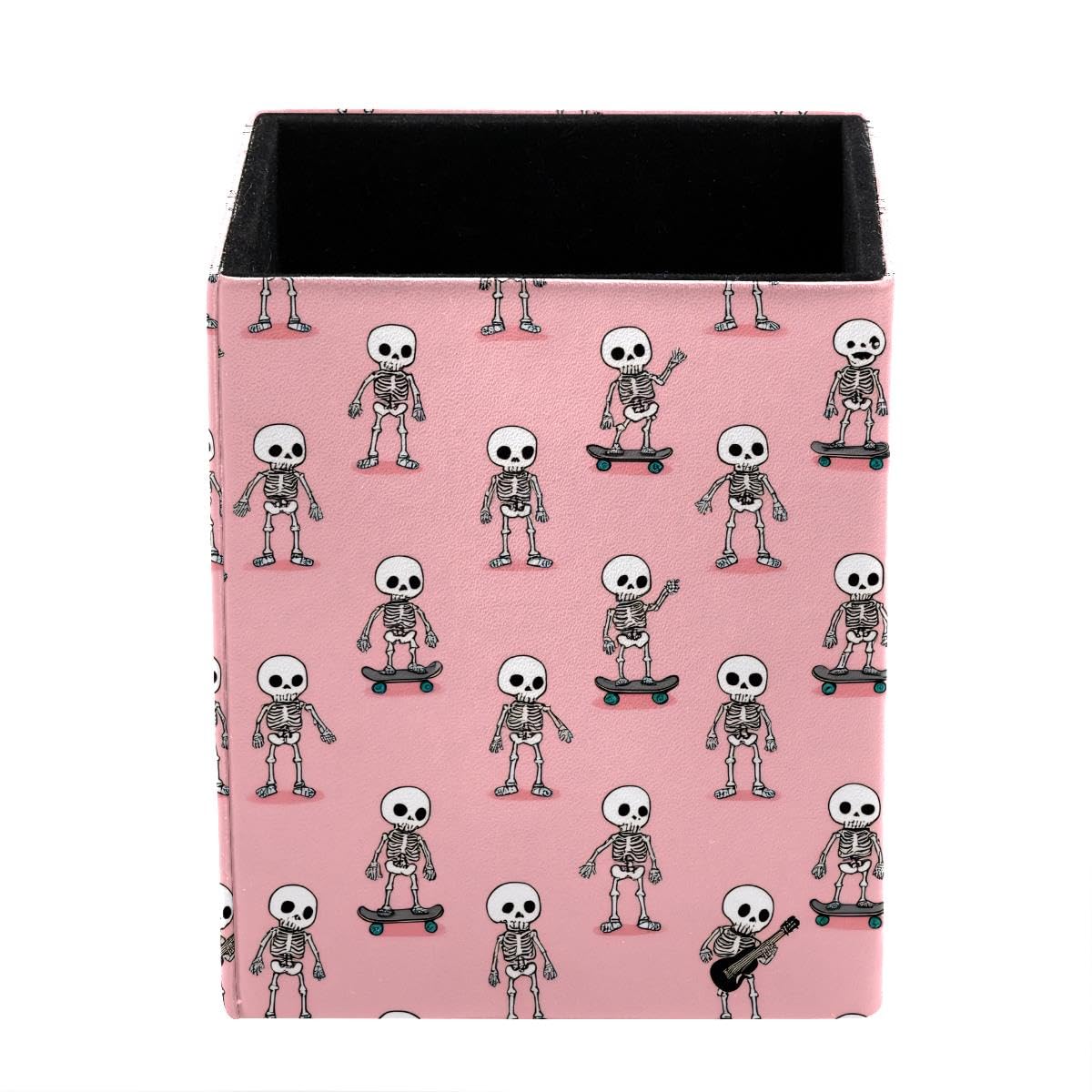 HEOEH Skeleton Pink Pen Holder Pen Pot, Square Pencil Cup for Desk