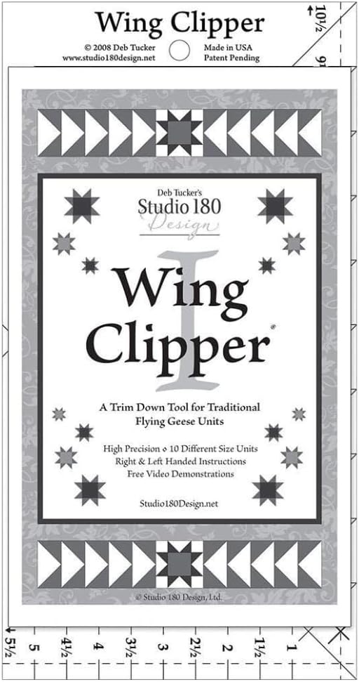 Studio 180 Design | Deb Tucker’s | Wing Clipper™ Quilting Tool – Trim Down for Perfect Flying Geese Units Every Time | 10 Sizes, Oversize & Trim Method, Acrylic Ruler