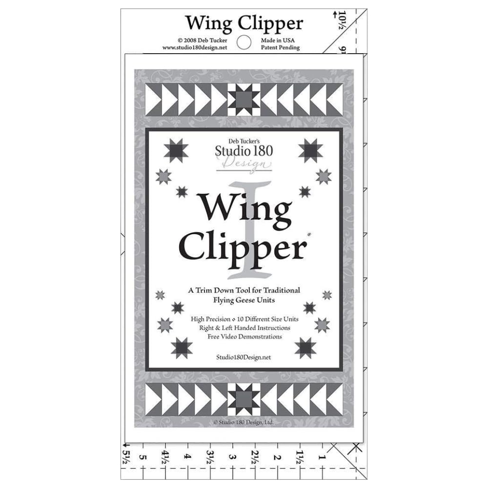 Studio 180 Design | Deb Tucker’s | Wing Clipper™ Quilting Tool – Trim Down for Perfect Flying Geese Units Every Time | 10 Sizes, Oversize & Trim Method, Acrylic Ruler