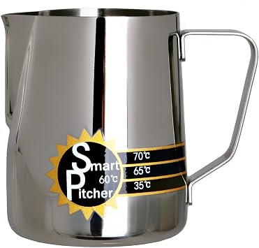 Espresso Coffee Milk Frothing Pitcher With Built-In Thermometer, Stainless Steel 12 oz