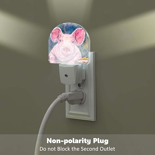 Miniatura 5 de AKKAVNIA Linda luz nocturna de cerdito enchufable en la pared, luces nocturnas de granja para niños y niñas, luz nocturna redonda con sensor de